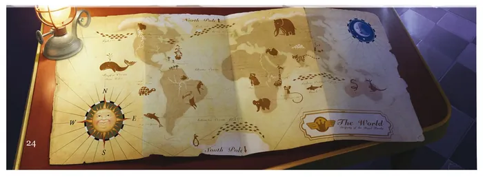 Antique world map with compass designs and sea creatures by Fernando Juarez