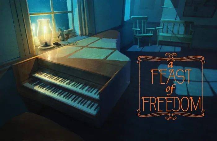 Dimly lit room with piano and lamp by Fernando Juarez