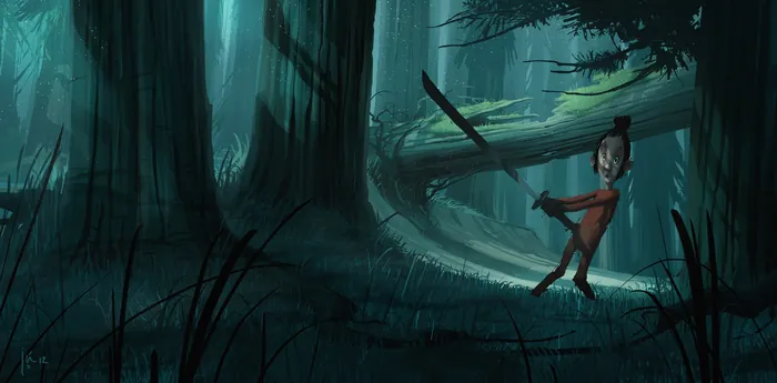 Child cautiously walking in a dark forest at night by Fernando Juarez