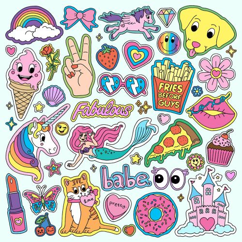 A set of cute girl sticker drawings