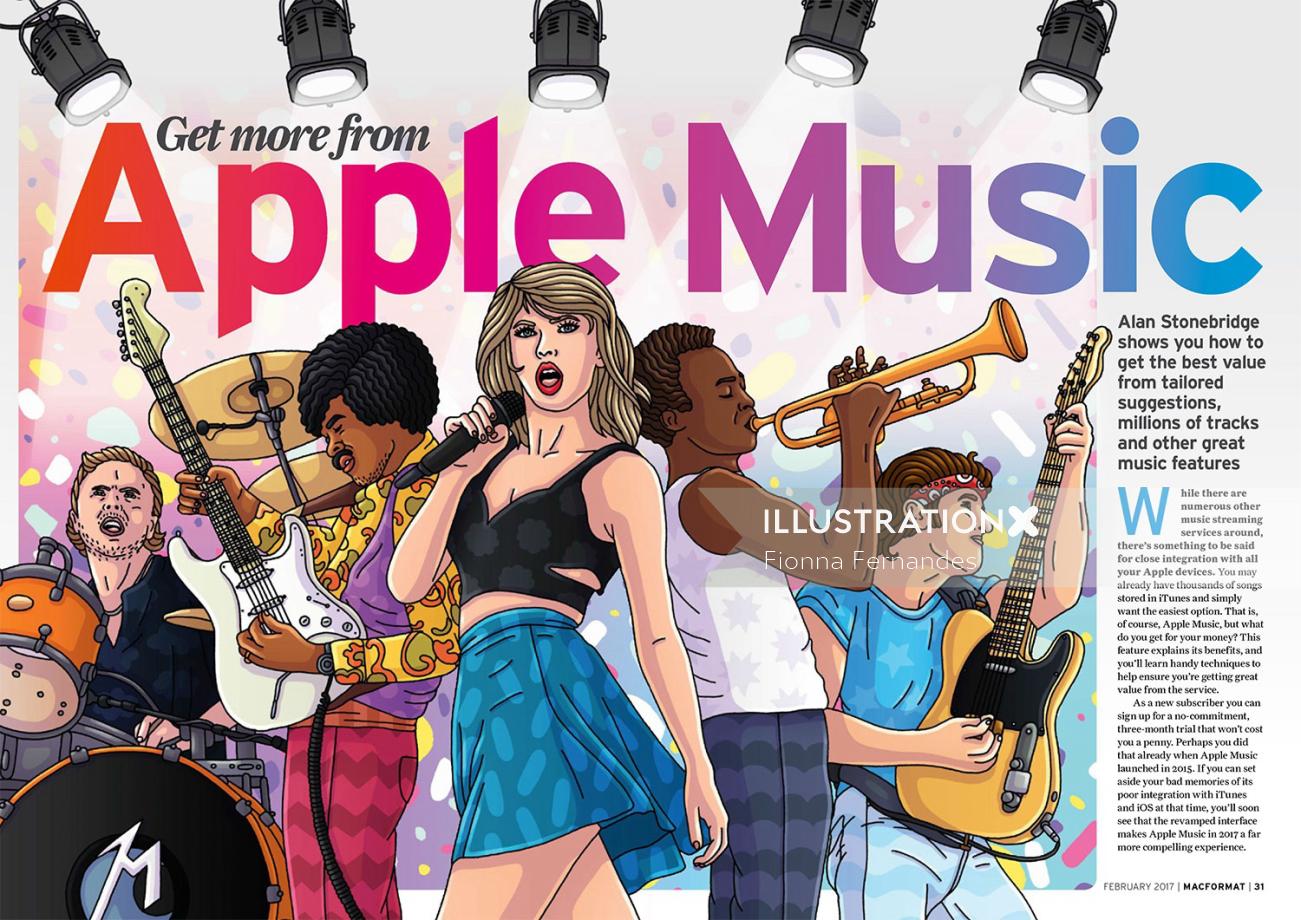 Illustration éditoriale des stars de la musique Apple