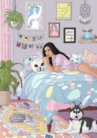 Fantasy women in Pastel Bedroom 