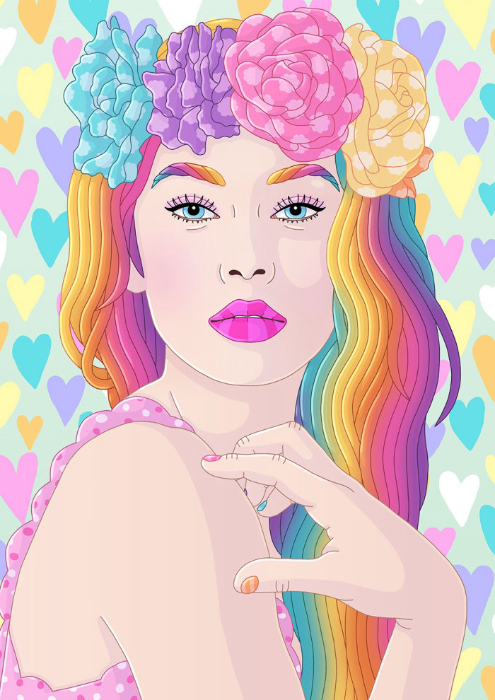 Portrait of rainbow dreamy girl