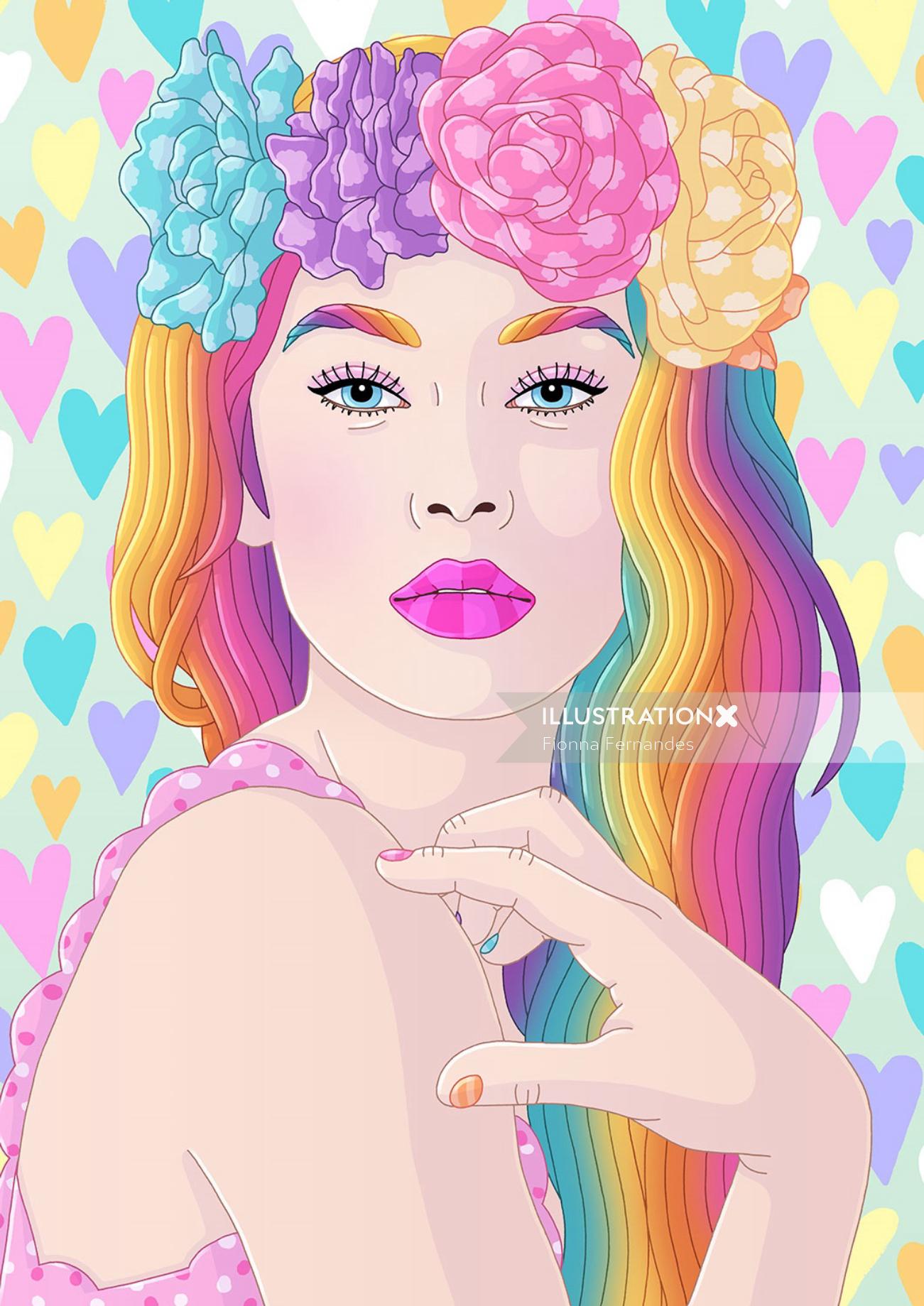 Portrait of rainbow dreamy girl