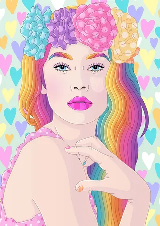 Portrait of rainbow dreamy girl