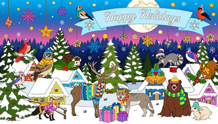 GIF illustration of Happy Holidays e-card
