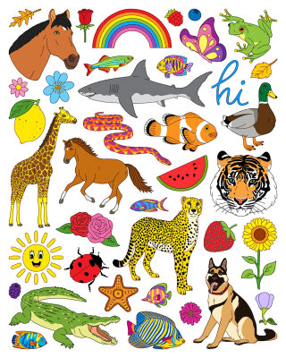 Collage de carteles de animales y naturaleza.