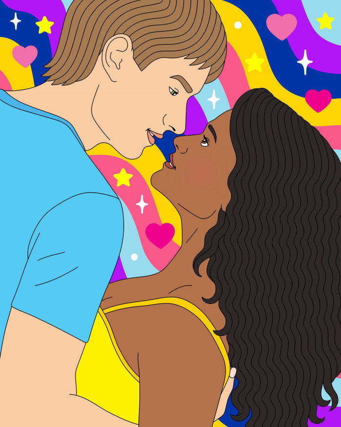 Line and color illustration of young couple love