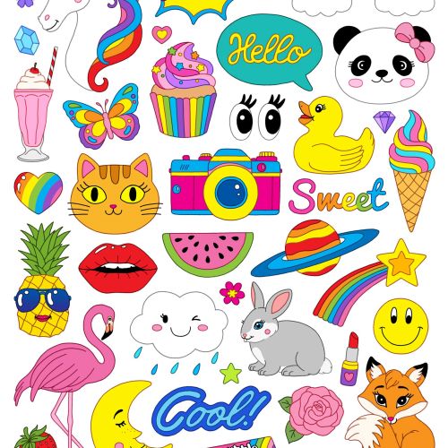 Collage of food and animal stickers for girls