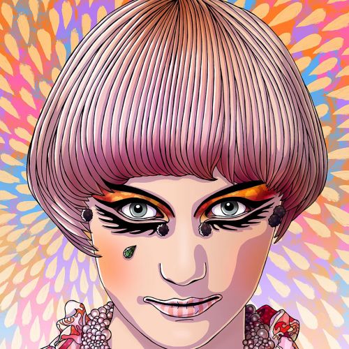 Fashion illustration of woman in mushroom hairstyle