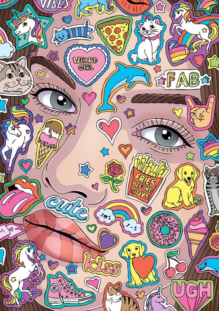Woman face with stickers