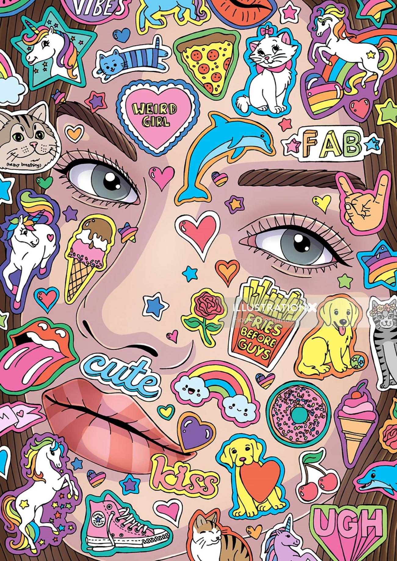 Woman face with stickers