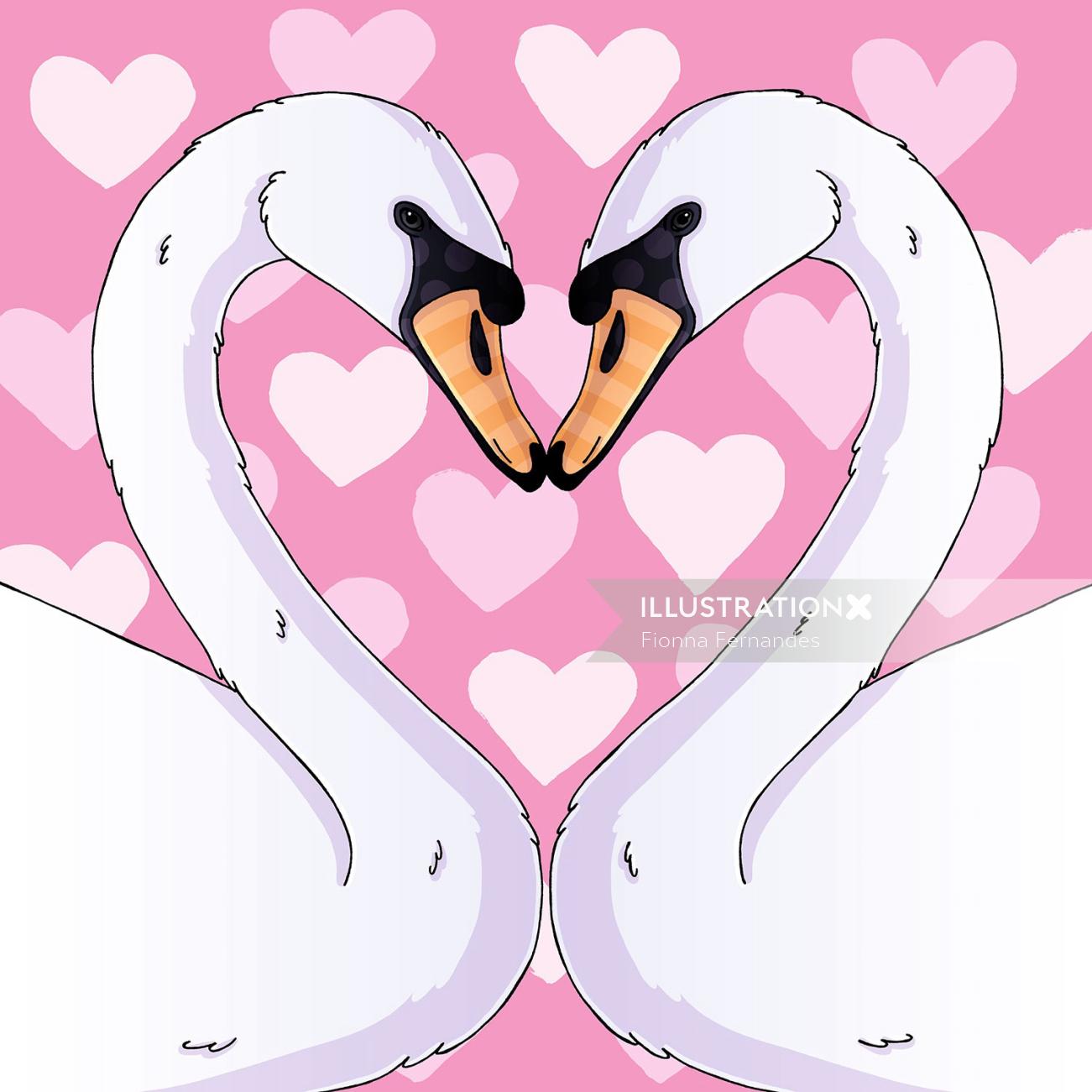 Pintura bonita das cisnes do amor