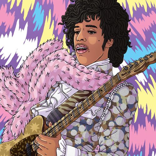 An illustration of prince playing guitar
