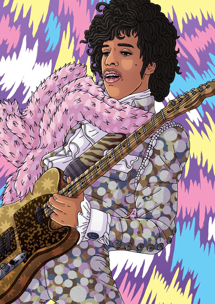 An illustration of prince playing guitar