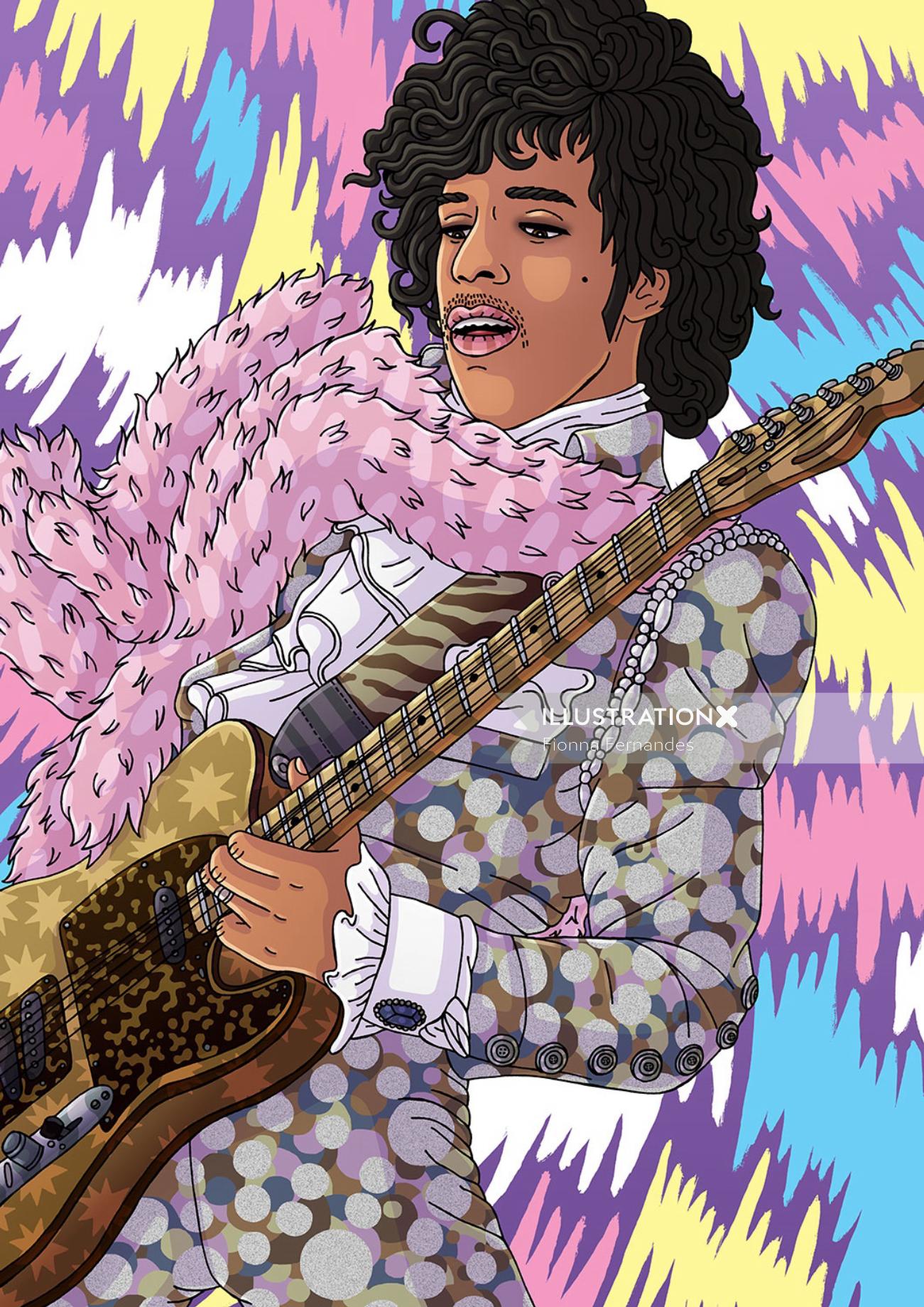 Une illustration du prince jouant de la guitare