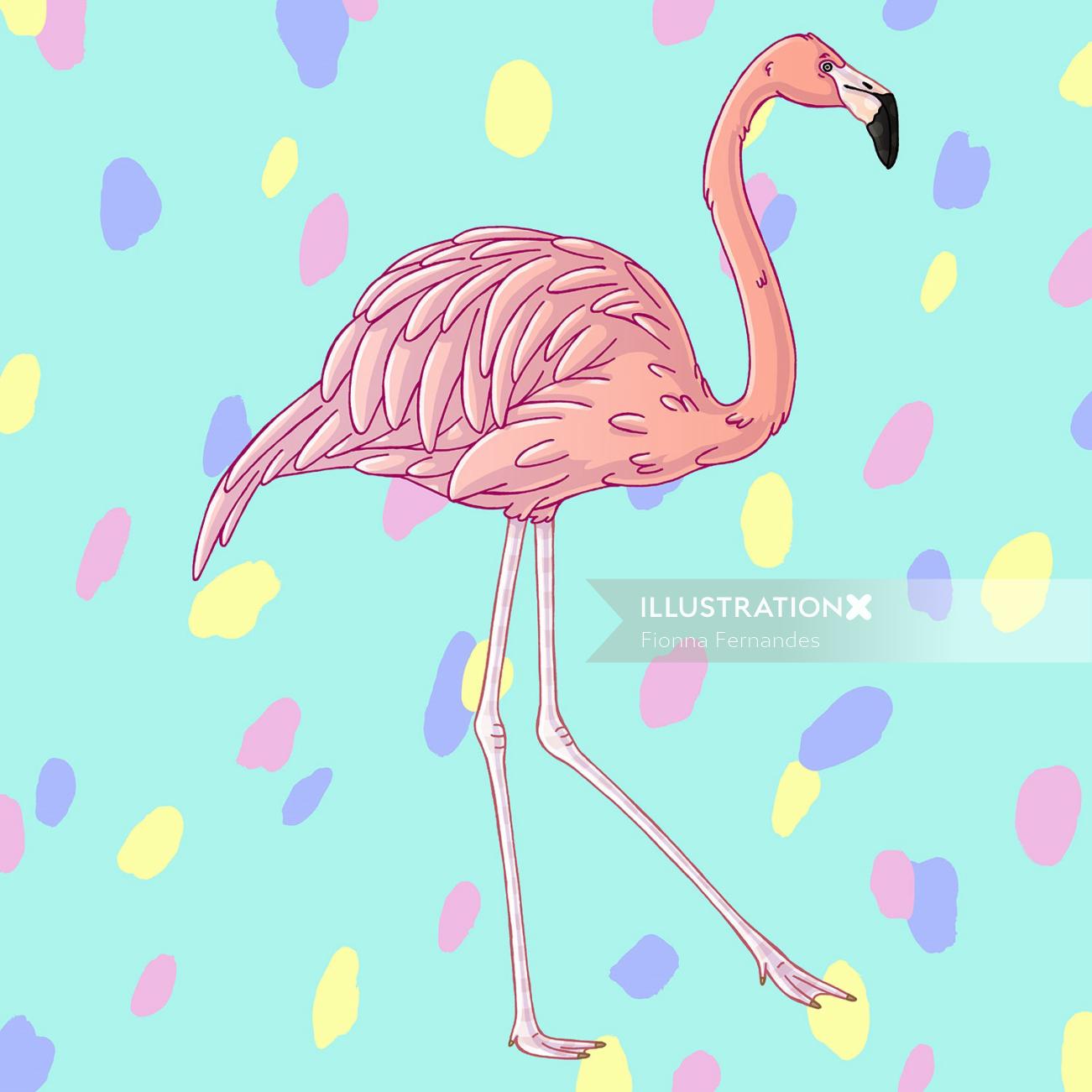 Fun & vibrant artwork of a flamingo