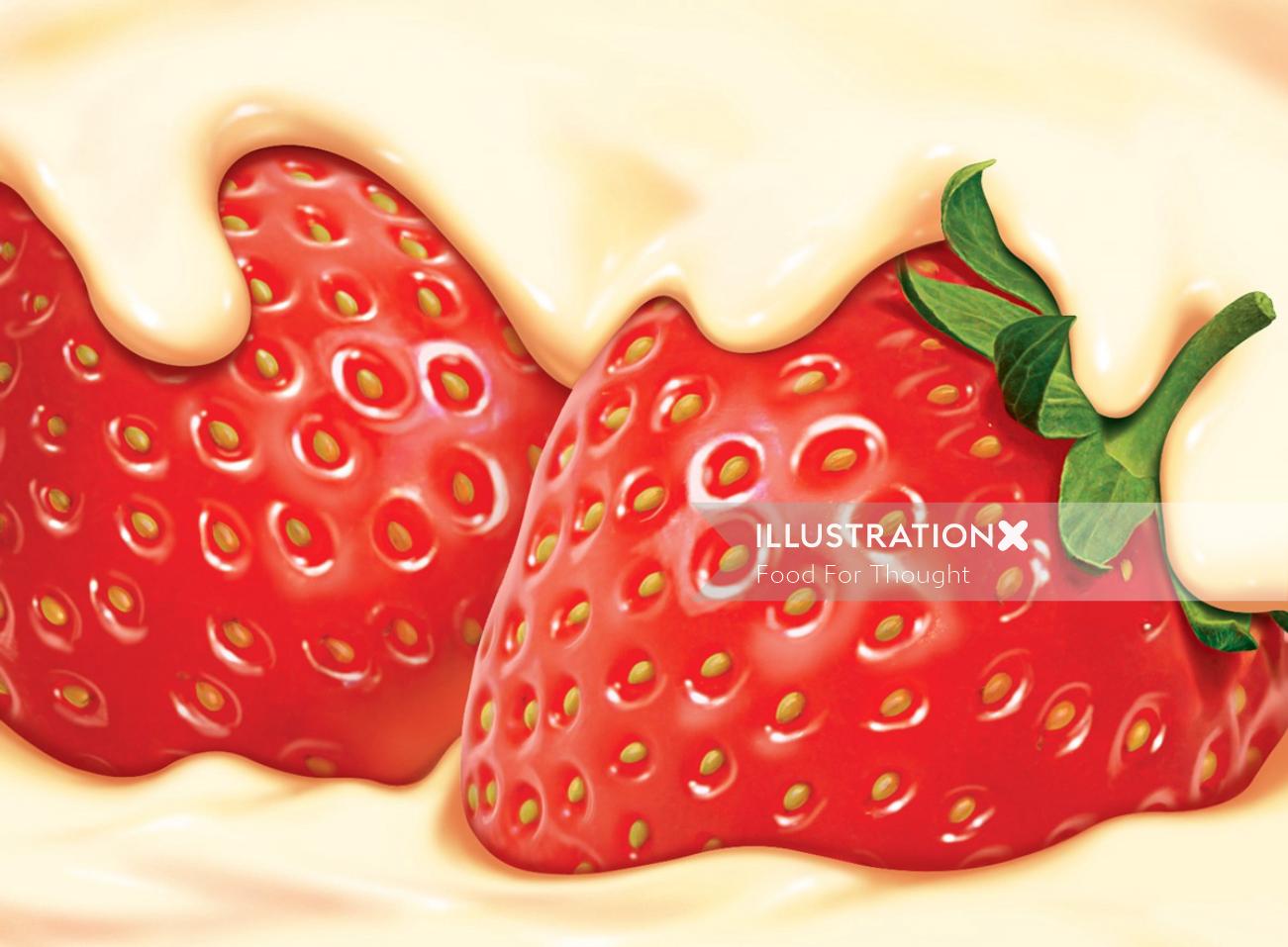 Illustration photoréaliste de fraises à la crème