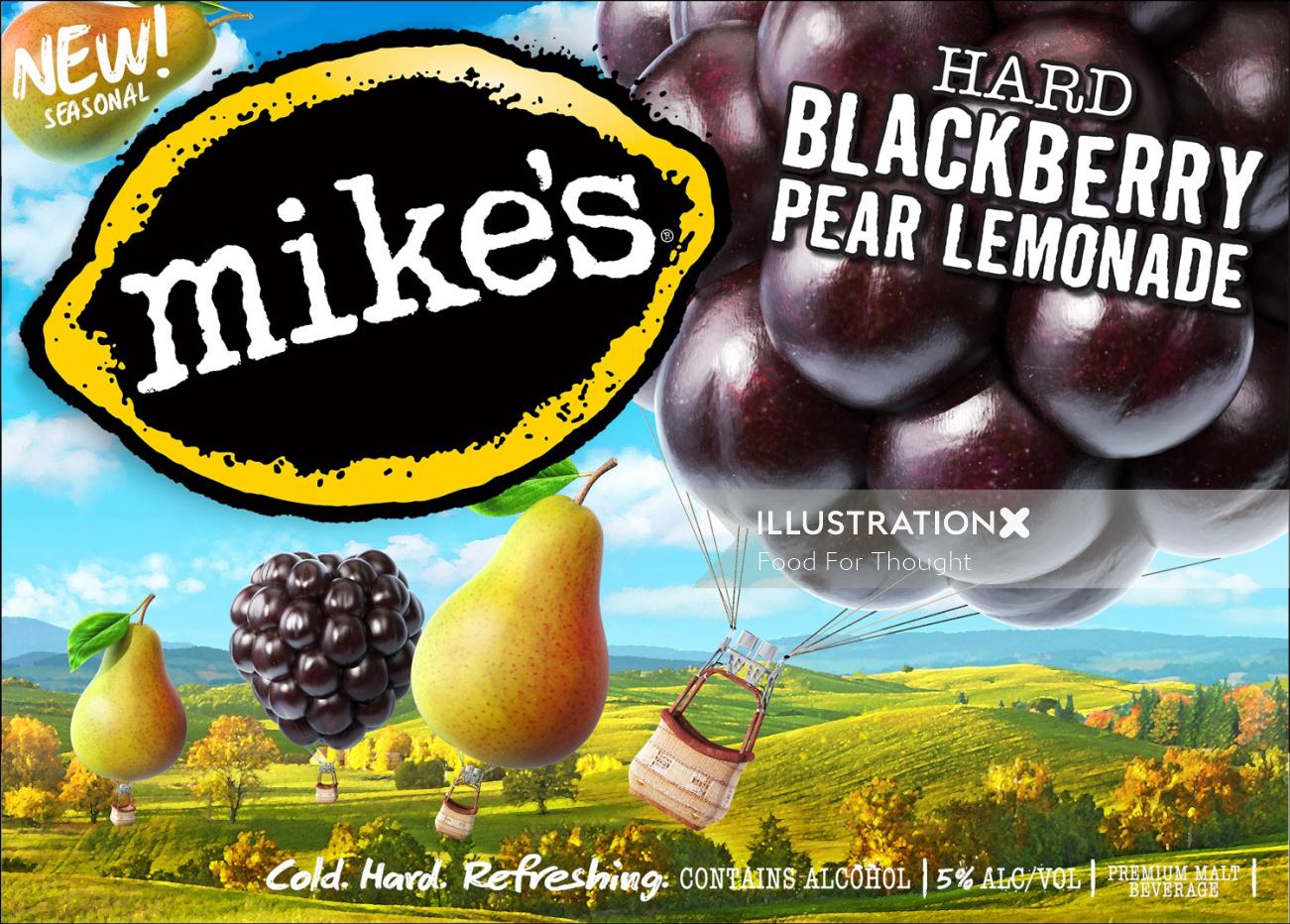 Advertising illustration of Mike's Hard Blackberry Pear Lemonade