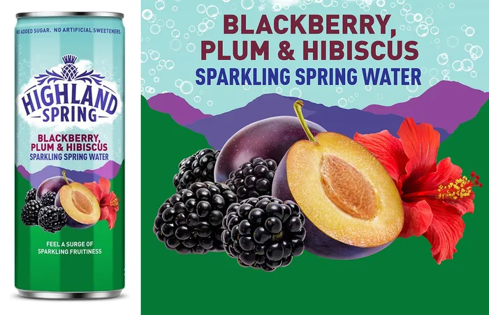 Label design for Highland Spring sparkling spring water range