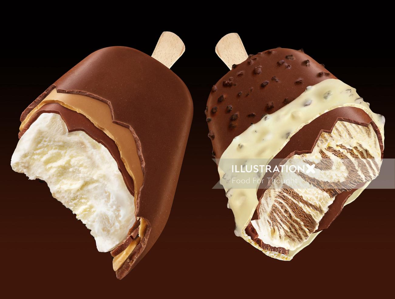 チョコレート アイス クリーム バーの食品イラスト