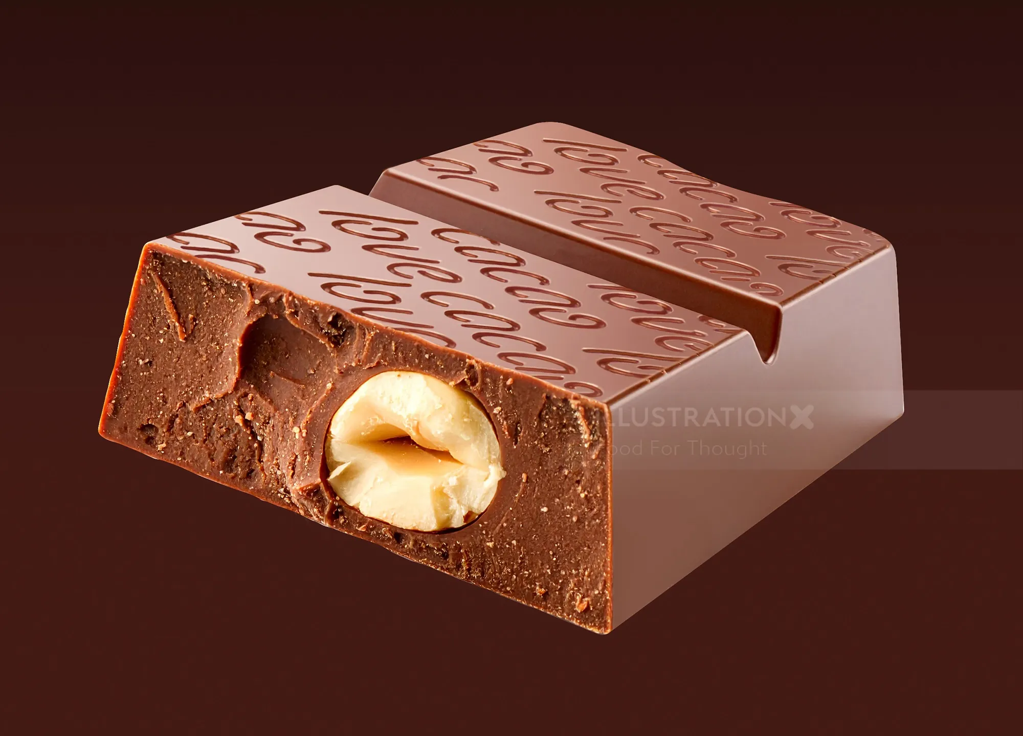 Close-up of Tarragona hazelnut chocolate bar by Food For Thought