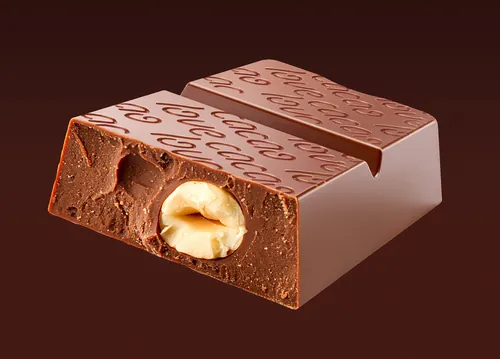 Close-up of Tarragona hazelnut chocolate bar by Food For Thought