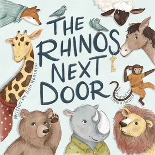 Illustration of various animals around the text The Rhinos Next Door
