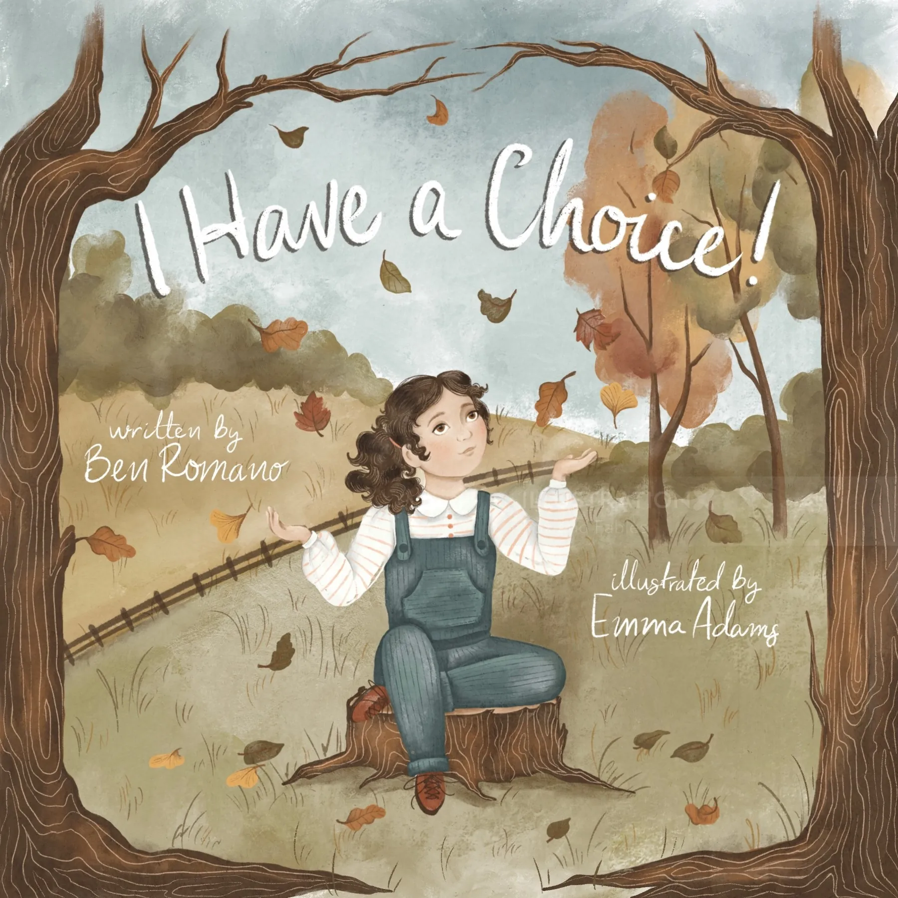 Girl aiming bow and arrow outdoors with autumn trees and falling leaves