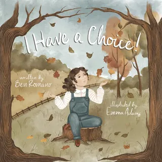 Girl aiming bow and arrow outdoors with autumn trees and falling leaves