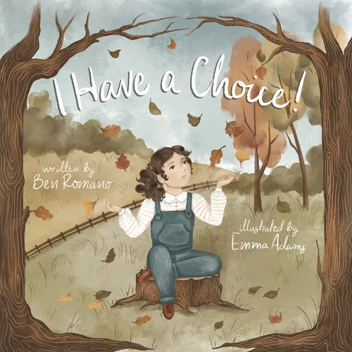 Girl aiming bow and arrow outdoors with autumn trees and falling leaves