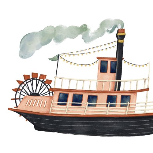 Illustration of a Mississippi River paddle steamer by Fox and Fables