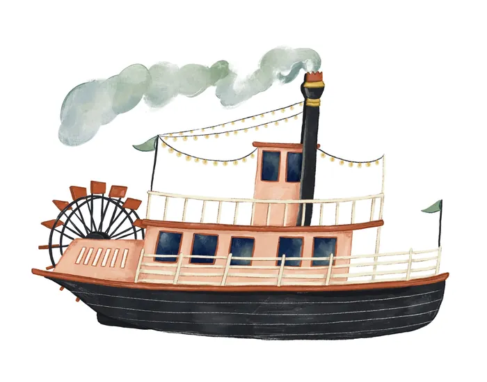 Illustration of a Mississippi River paddle steamer by Fox and Fables