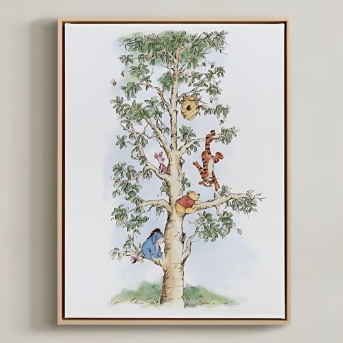 Winnie the Pooh characters climbing a tree illustration by Fox and Fables