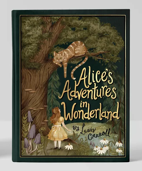 Watercolor book cover of Alice and Cheshire Cat by Fox and Fables