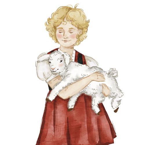 Illustration of Heidi holding a white goat by Fox and Fables