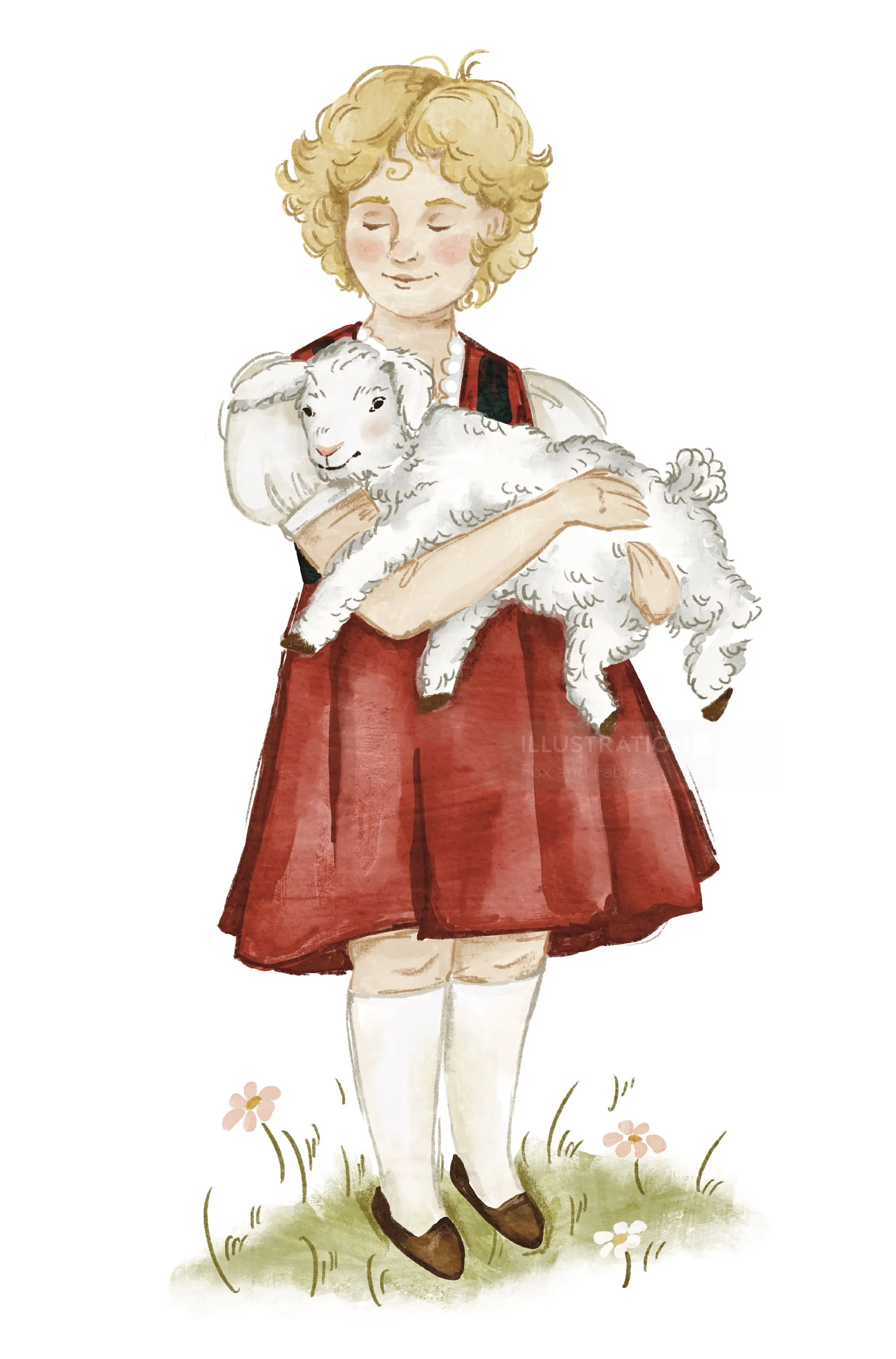 Illustration of Heidi holding a white goat by Fox and Fables