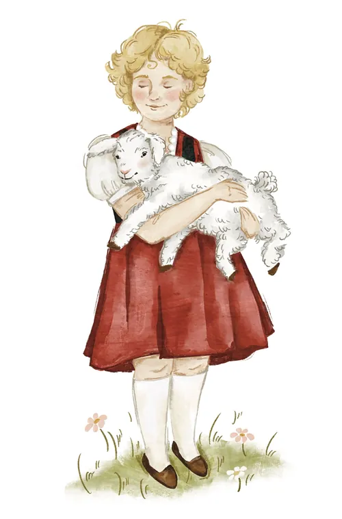 Illustration of Heidi holding a white goat by Fox and Fables