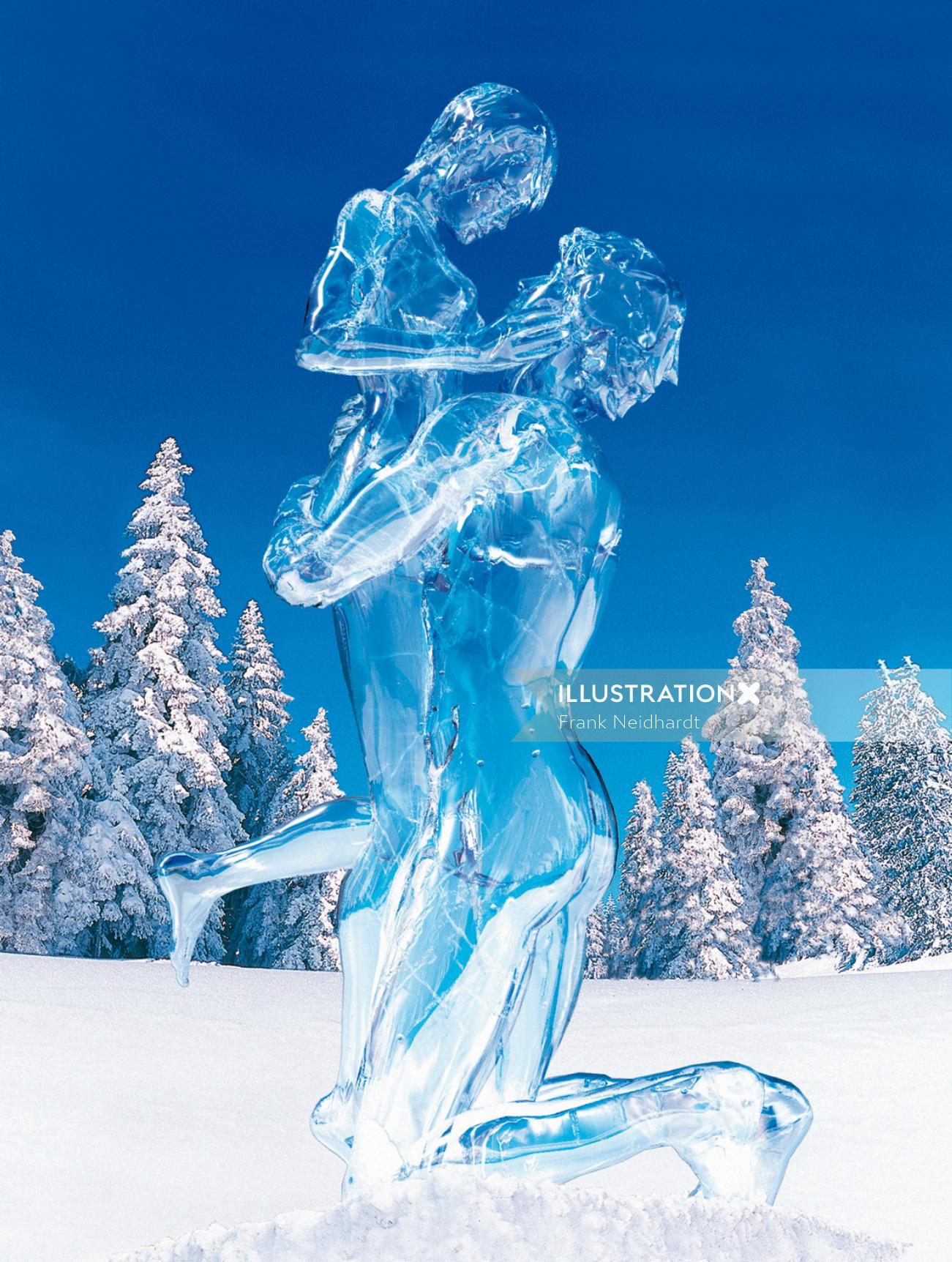 Escultura de gelo lindo casal