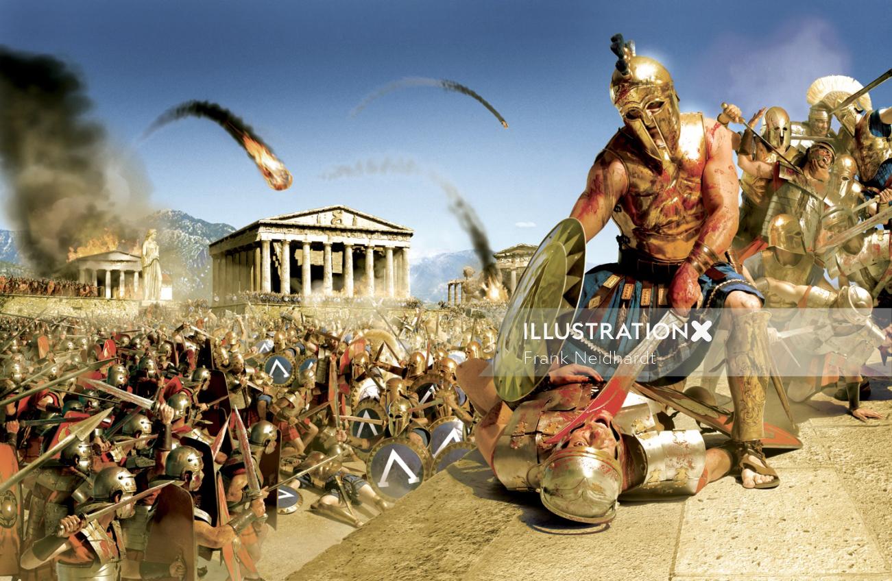 Battle of Spartan and Roman
