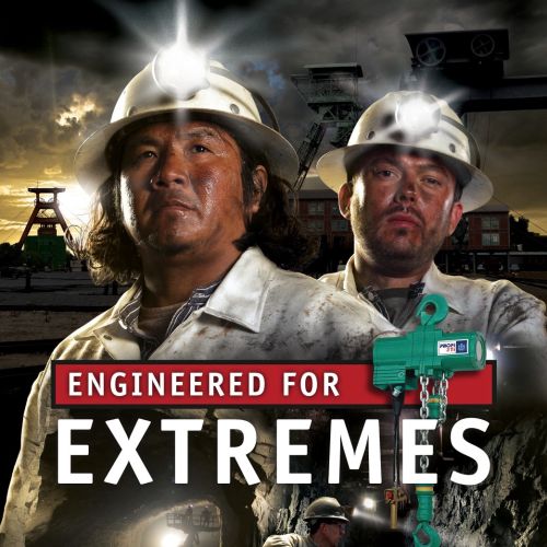 Miners with headlamps and helmets working underground with tools by Frank Neidhardt