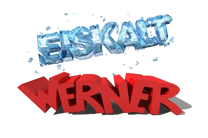 'EISKALT' in icy blue and 'WERNER' in bold red 3D text, by Frank Neidhardt