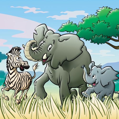 elephant and zebra animals in savannah
