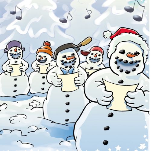 illustration of singing snowmen
