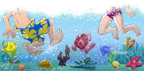 Cartoon & Humour kids swimming
