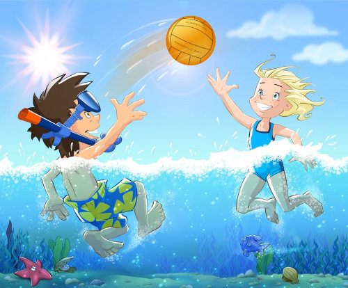 Cartoon & Humour kids playing in water
