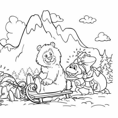 Line art of animals in snowy mountains
