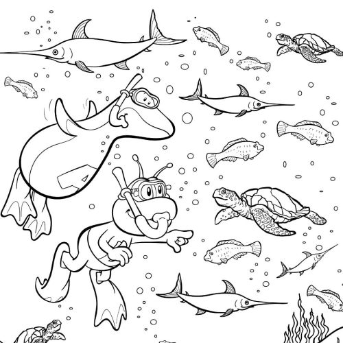 Line art of underwater animals
