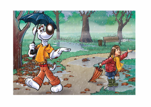 Cartoon & Humour dog and girl with umbrella
