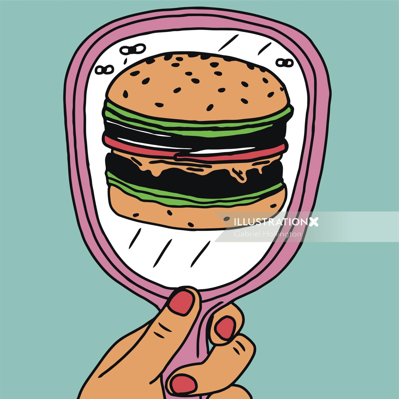 Burger face' Illustration by Gabriel Hollington.